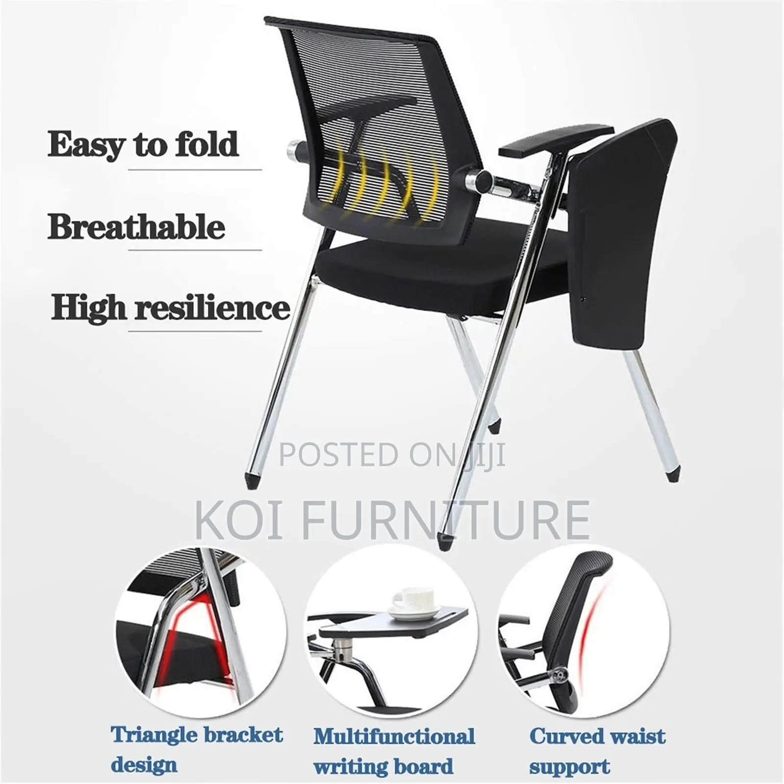 Office Chair : Black Foldable Training Office Chairs With Writing Pads