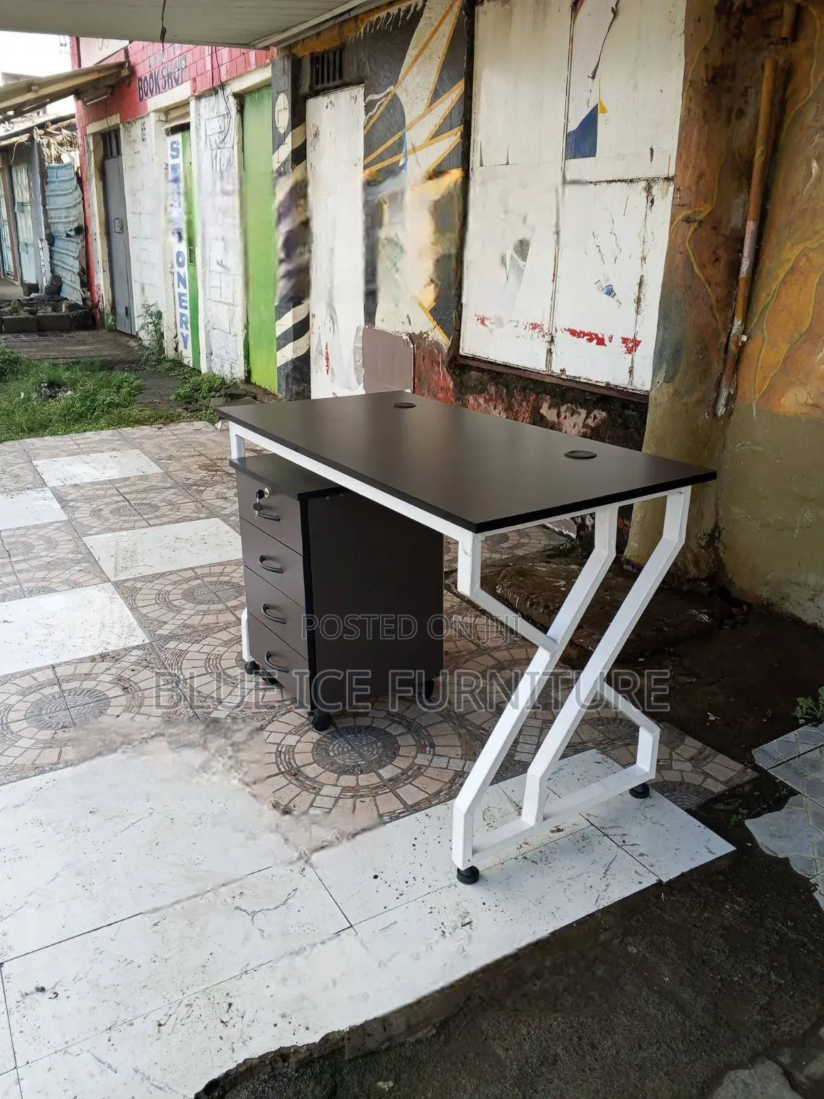Office Metallic Desk With Side Drawers Cabinet