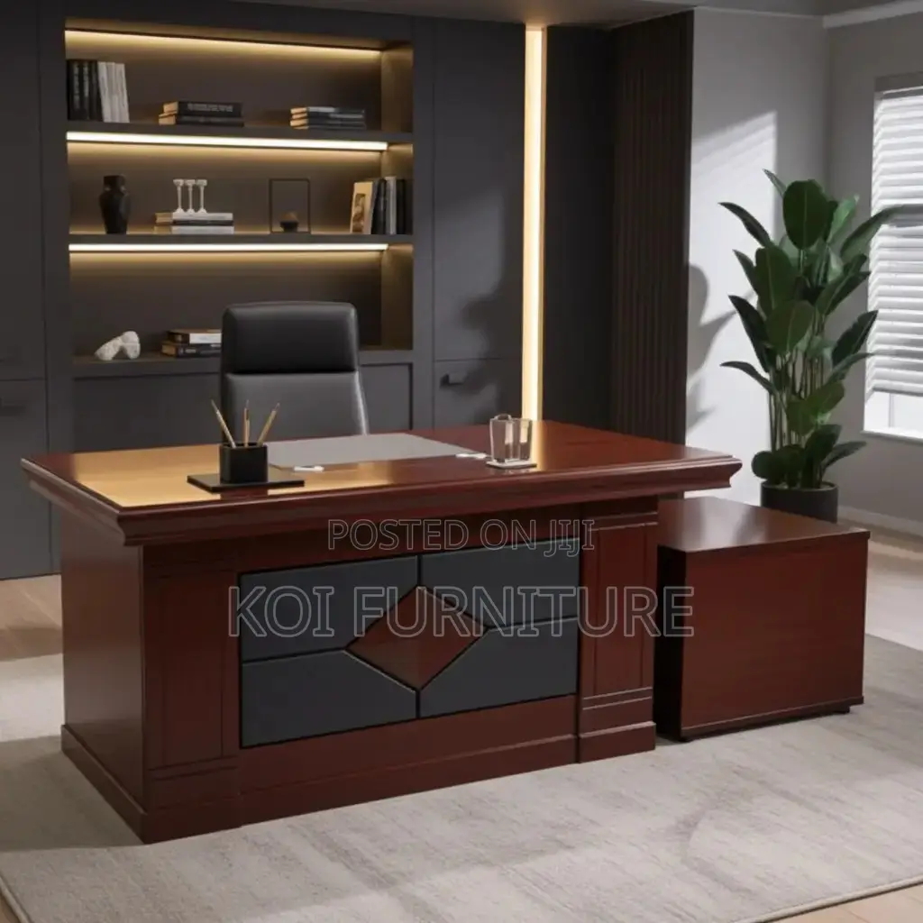 Office Desk; Alverooy 1.4 Meterl Shaped Mahogany Executive Office Desk