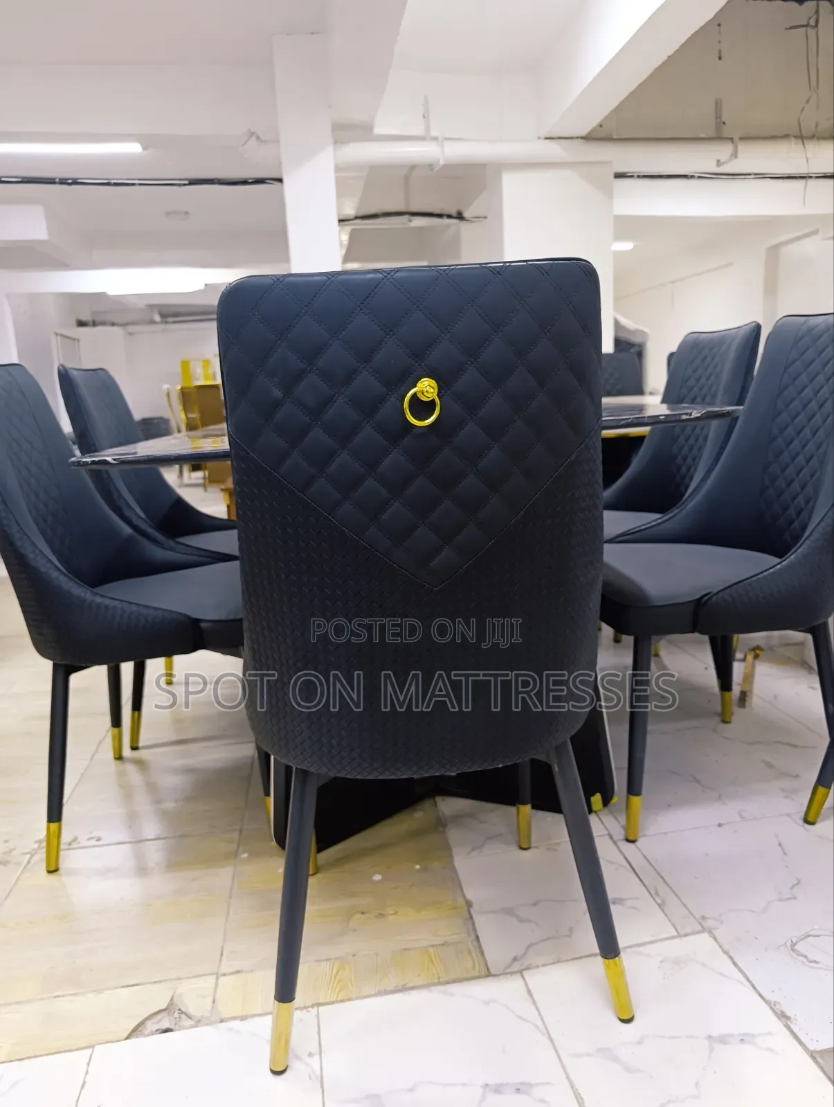 Classic 6-Seater Dining Set With Marble Top Table and Leather Chairs