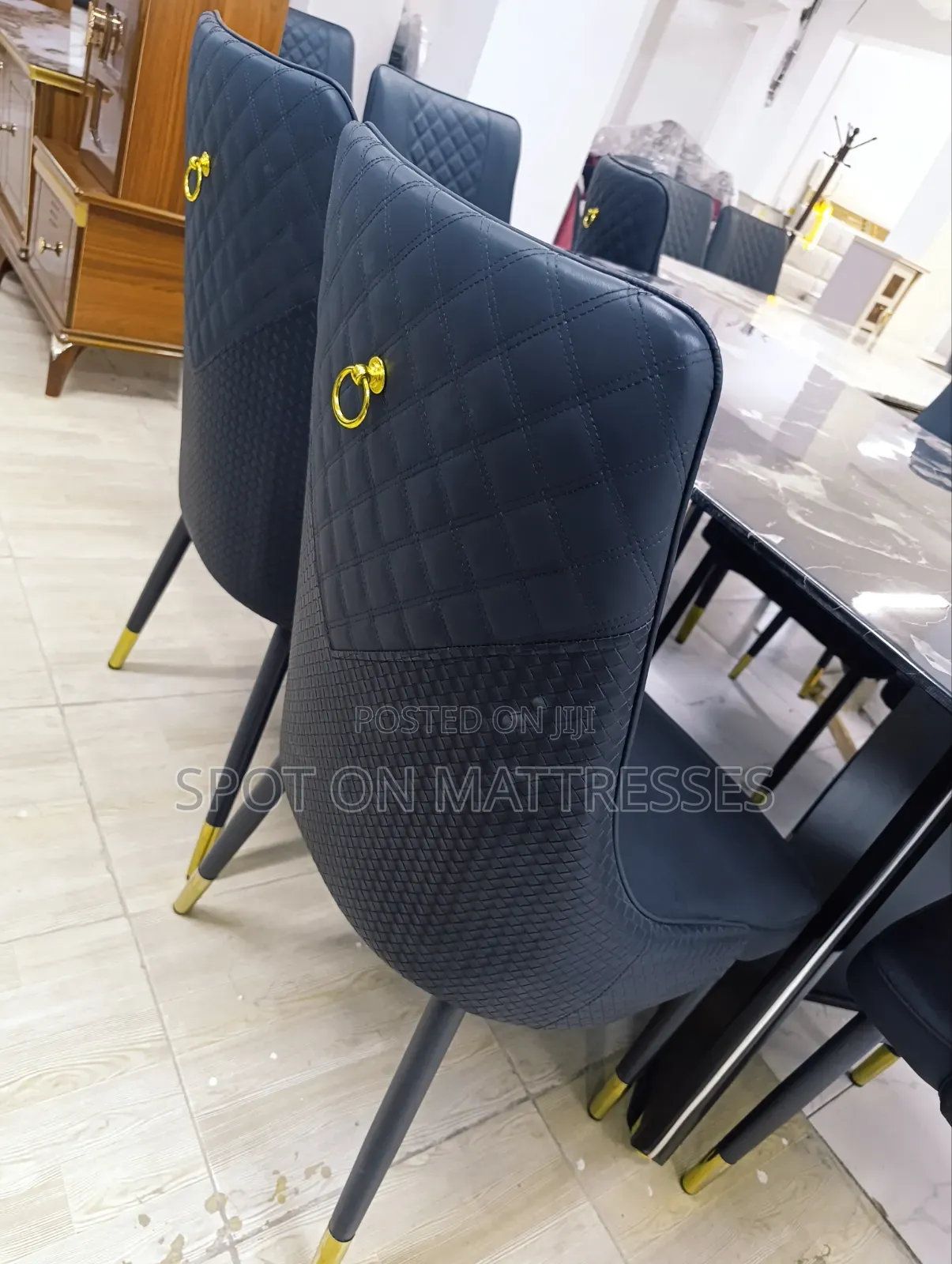 Classic 6-Seater Dining Set With Marble Top Table and Leather Chairs