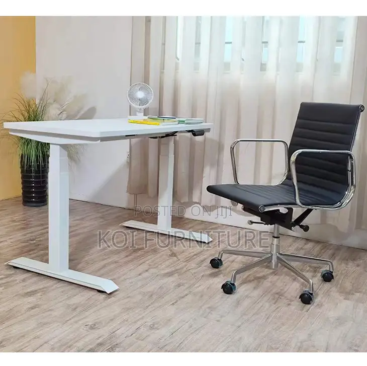 Office Desk : 1.2m White Electric Height-Adjustable Standing Desk