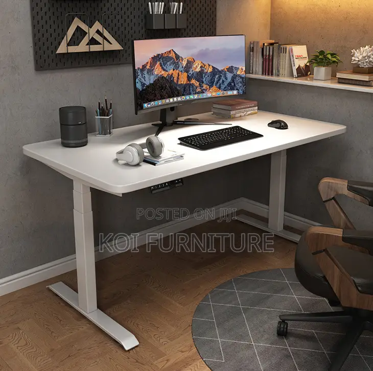 Office Desk : 1.2m White Electric Height-Adjustable Standing Desk