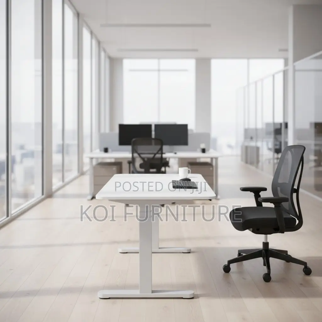 Office Desk : 1.2m White Electric Height-Adjustable Standing Desk