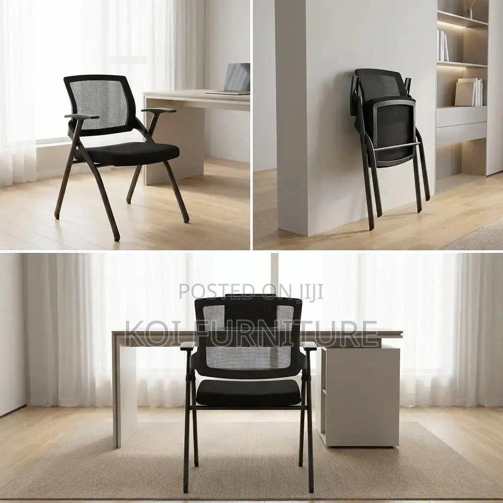 Office Chair:Foldable Mesh Training Chair-Black Cushioned Seat Arms