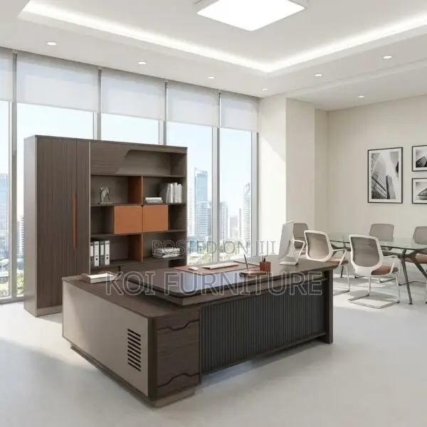 Office Desk : 1.8m Modern, Dark Wood Executive Office Desk