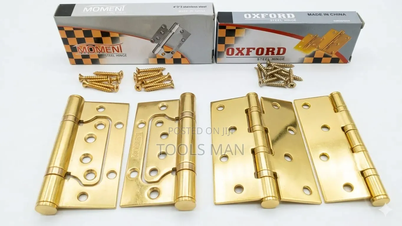 Heavy Duty Steel Door Hinges - Gold Brass Finish (Pair).