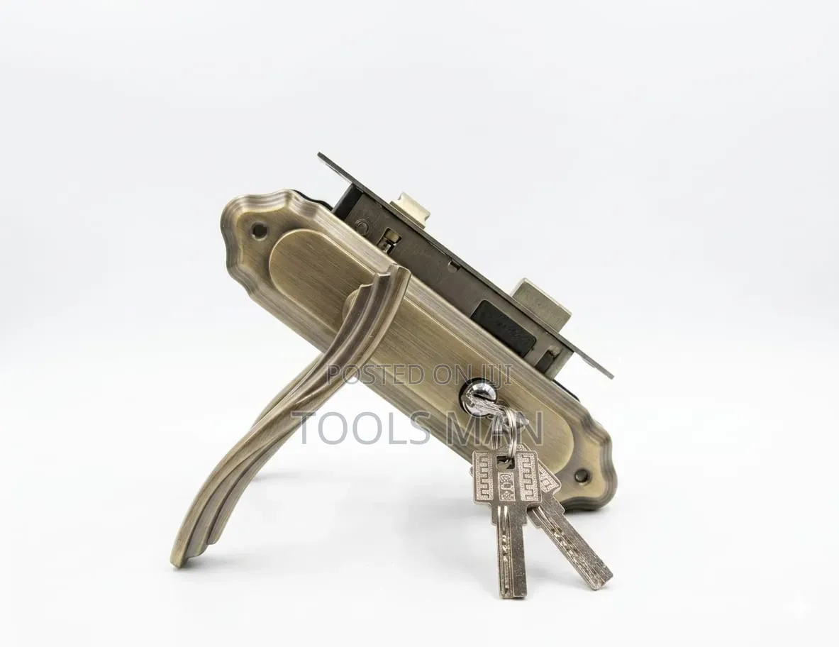 Premium Antique Brass Door Handle Lock Set With 3 Keys