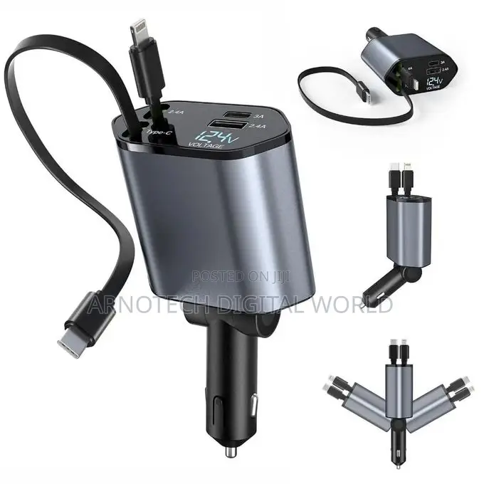 120w Universal Retractable Car Charging Adapter With Cable