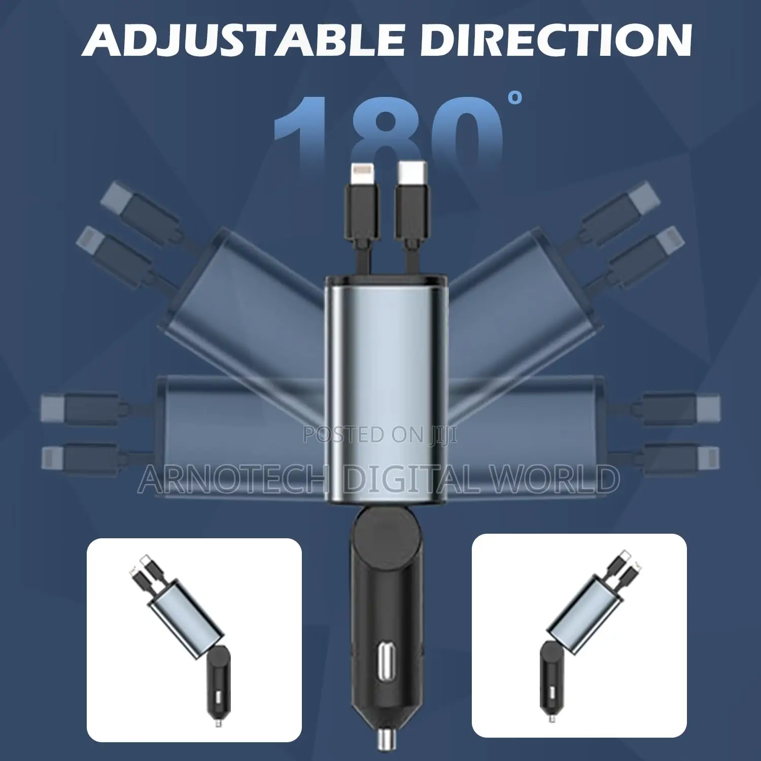 120w Universal Retractable Car Charging Adapter With Cable