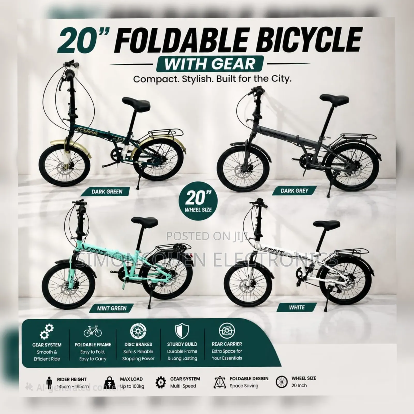 Size 20 Foldable Bike With Gears and Disc Brakes