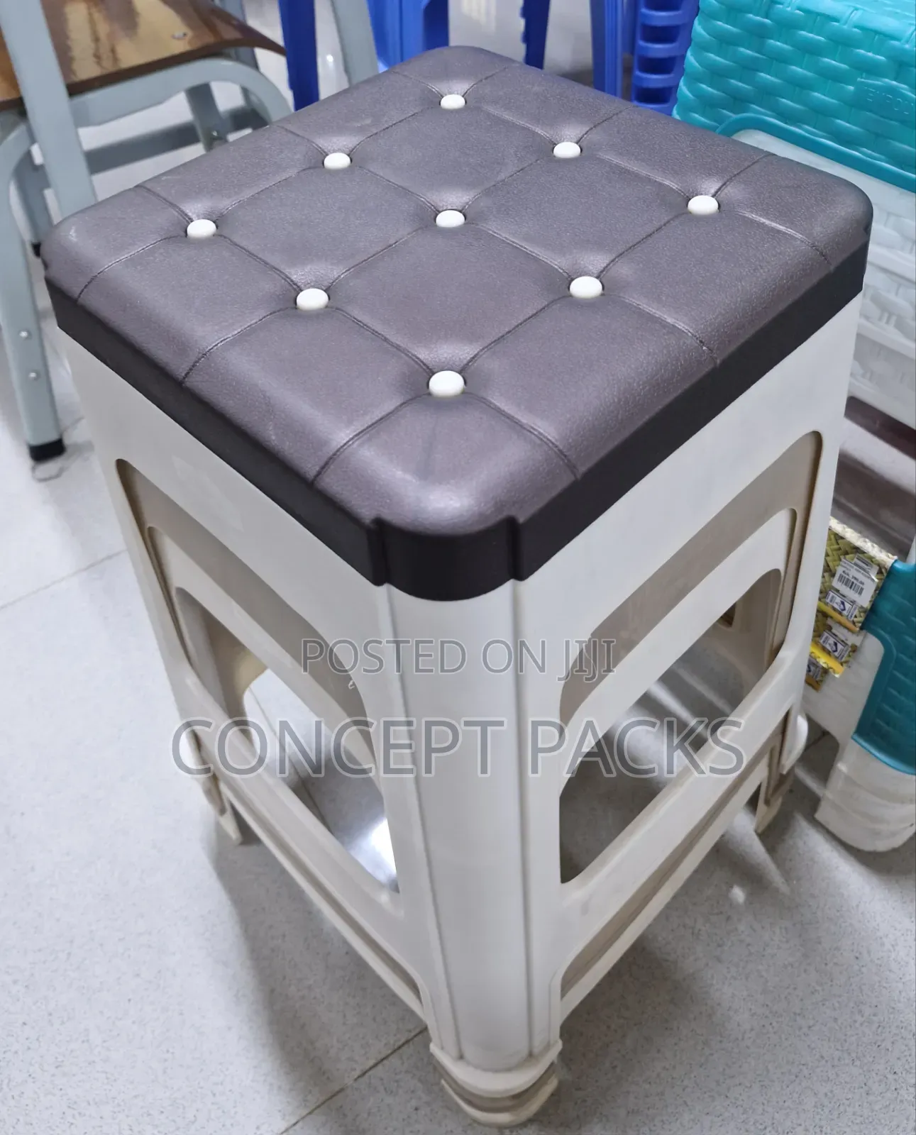 Kenpoly Brown Modern Plastic Button Stool.