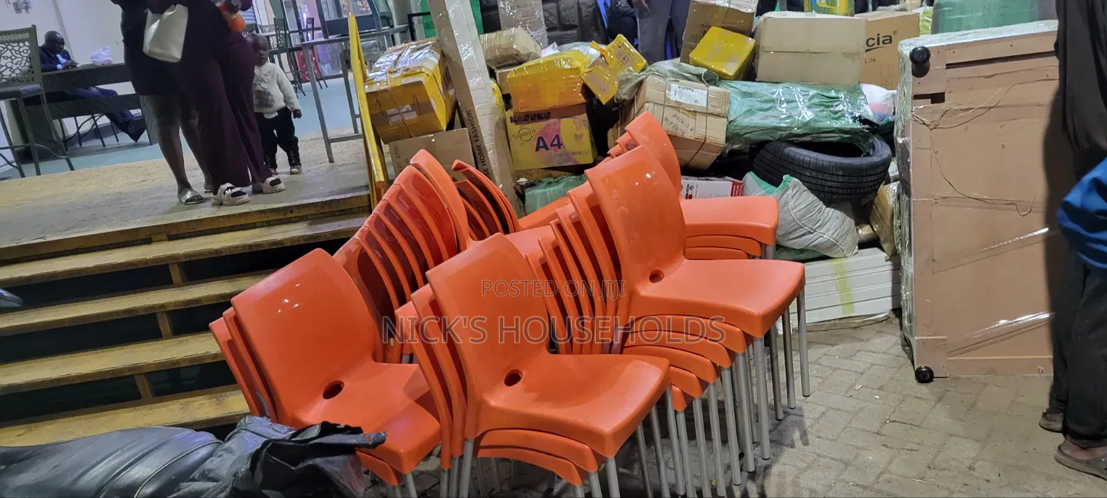 Armless Plastic Chairs With Metal Legs Orange