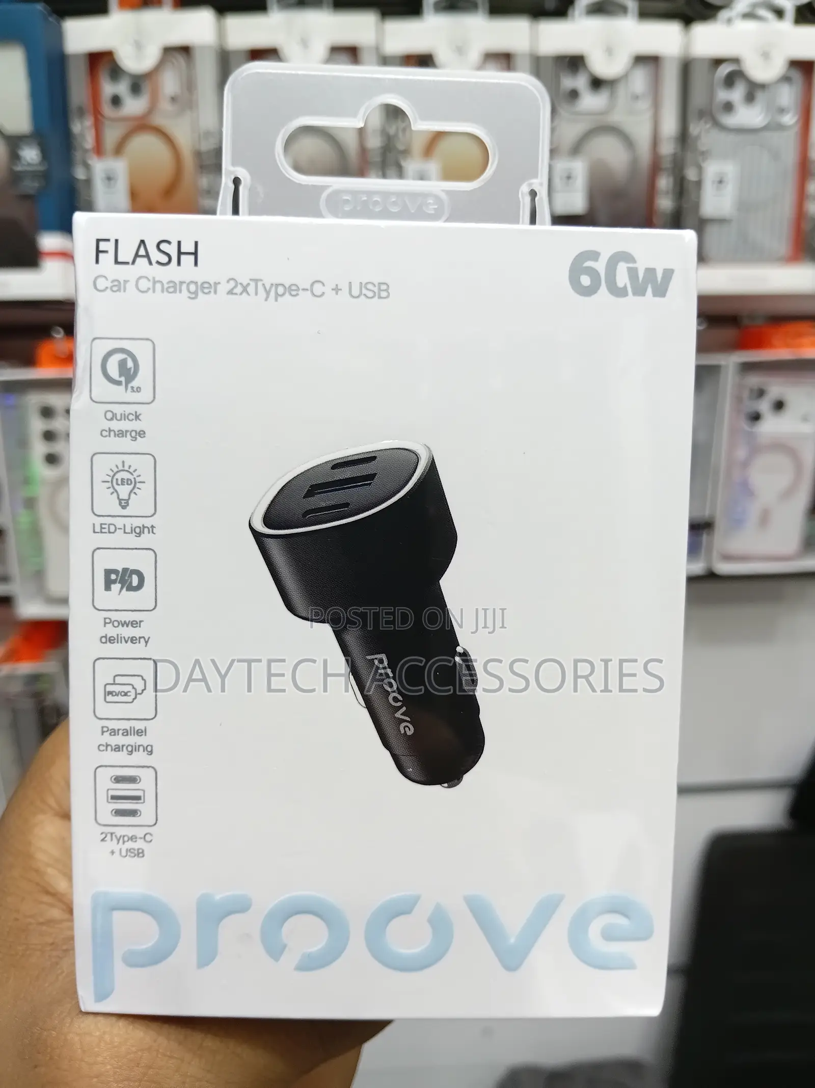 Proove Flash Car Charger (Qc+Pd) 2x Type-C + Usb 60w - Black