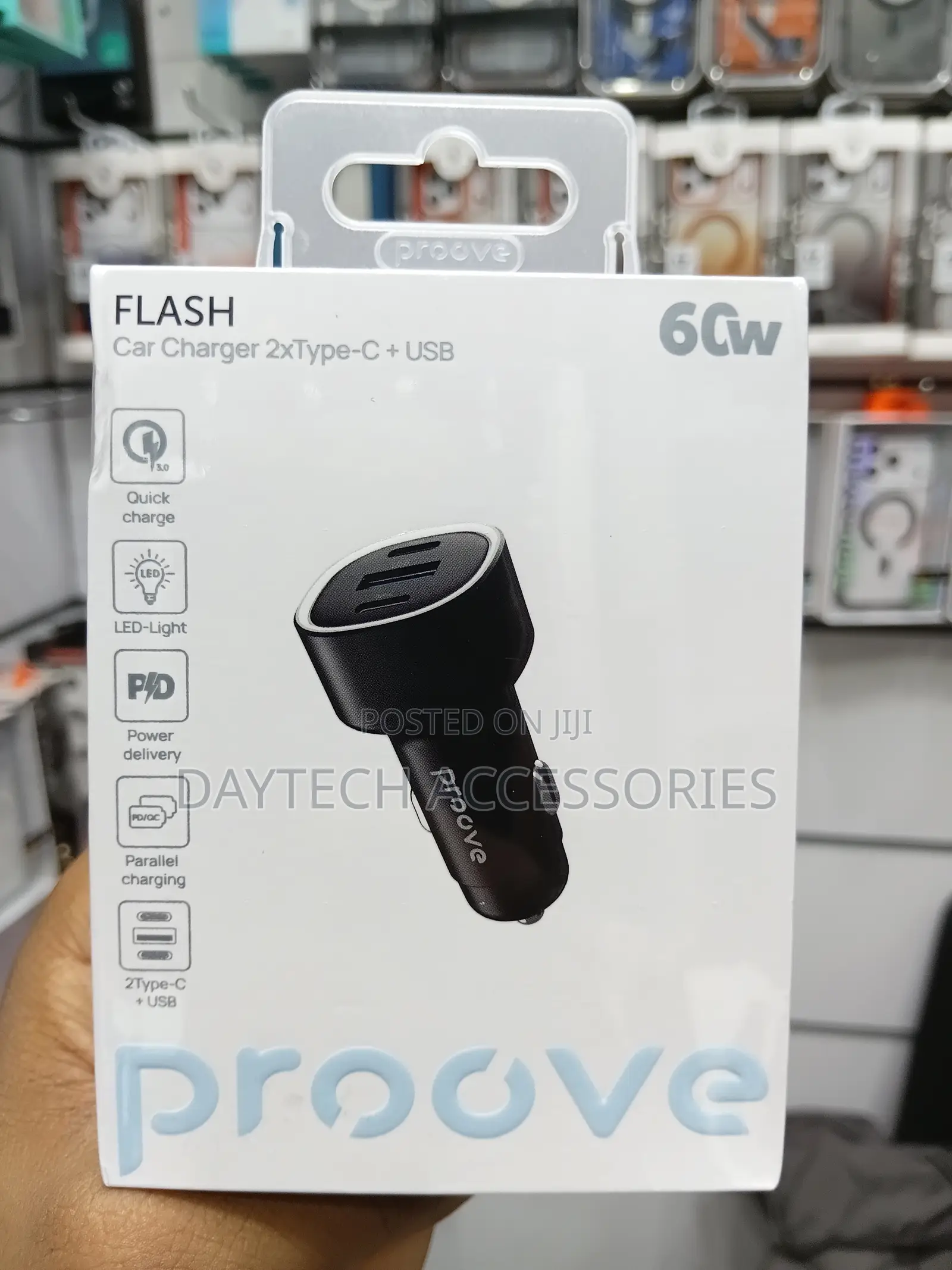 Proove Flash Car Charger (Qc+Pd) 2x Type-C + Usb 60w - Black