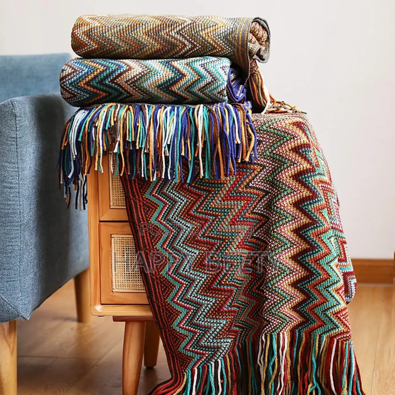 Colourful Warm Knitted Throw Blanket