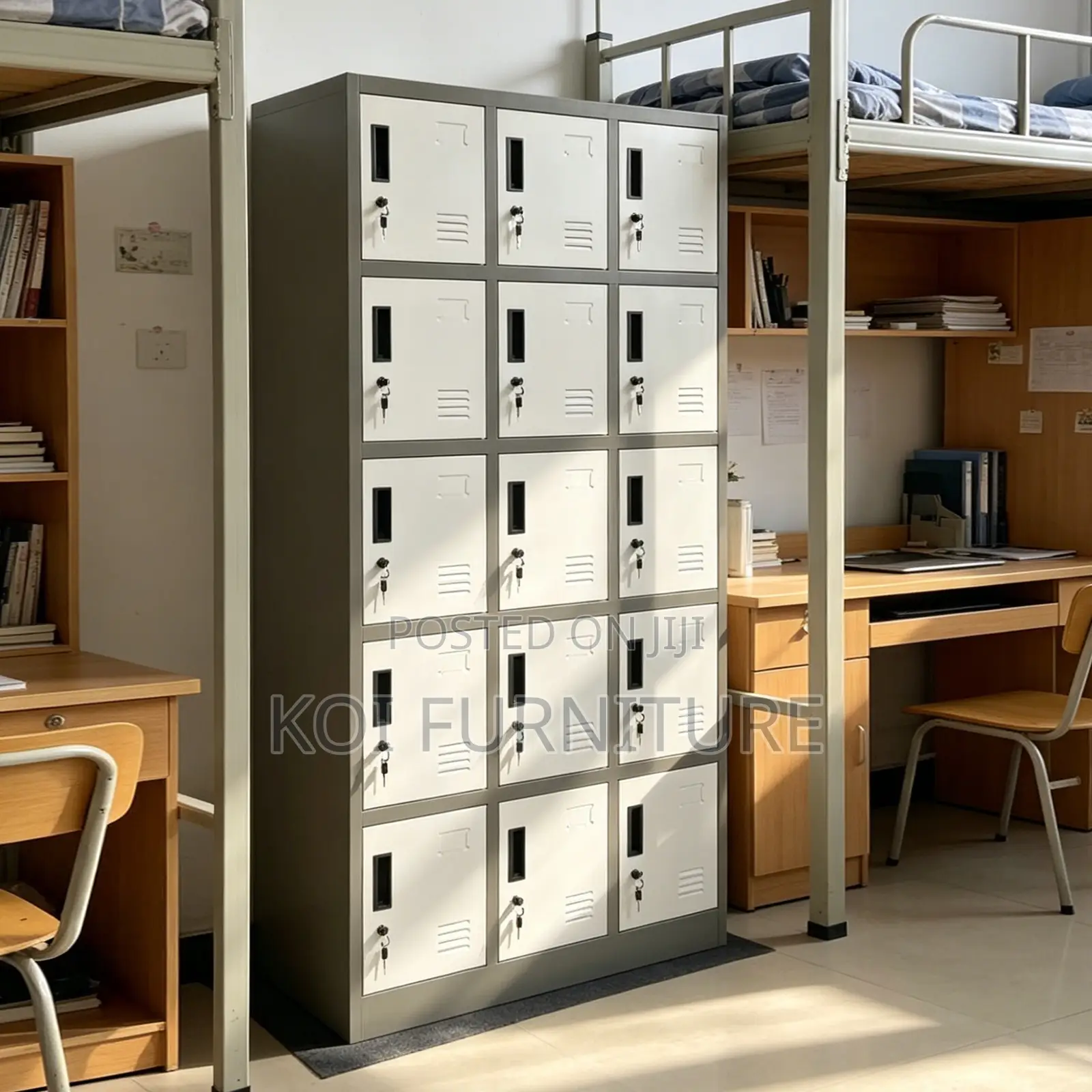 Office Cabinet : 15-Door Steel Locker Cabinet With a Grey Finish