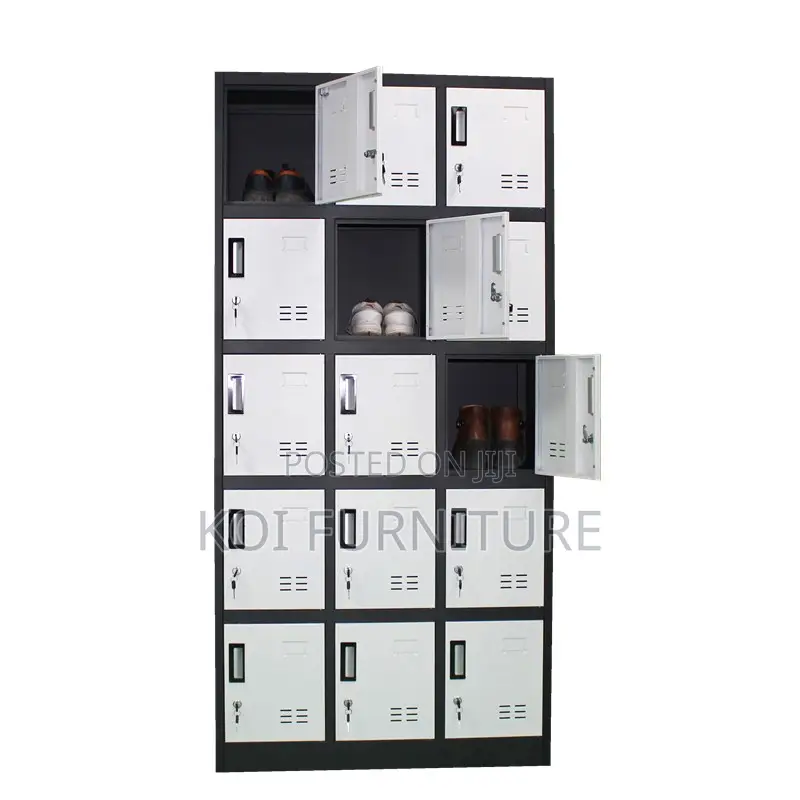 Office Cabinet : 15-Door Steel Locker Cabinet With a Grey Finish