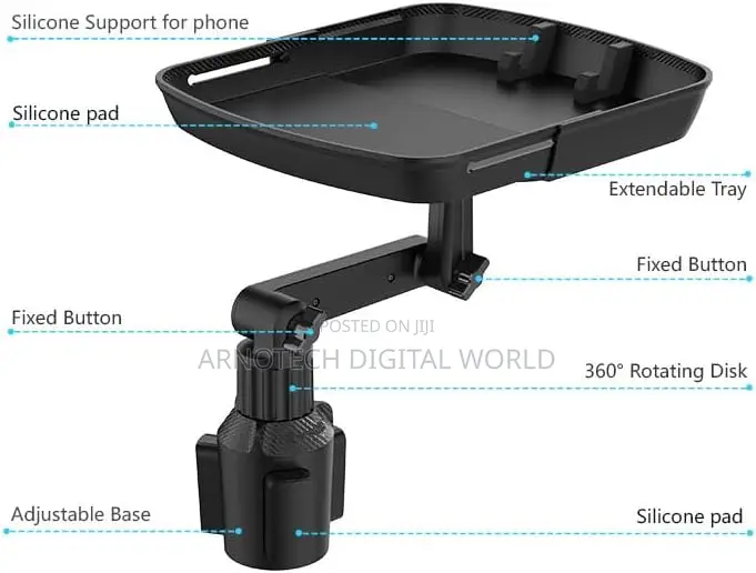 360° Rotating Car Cup Holder Tray Table With Phone Holder