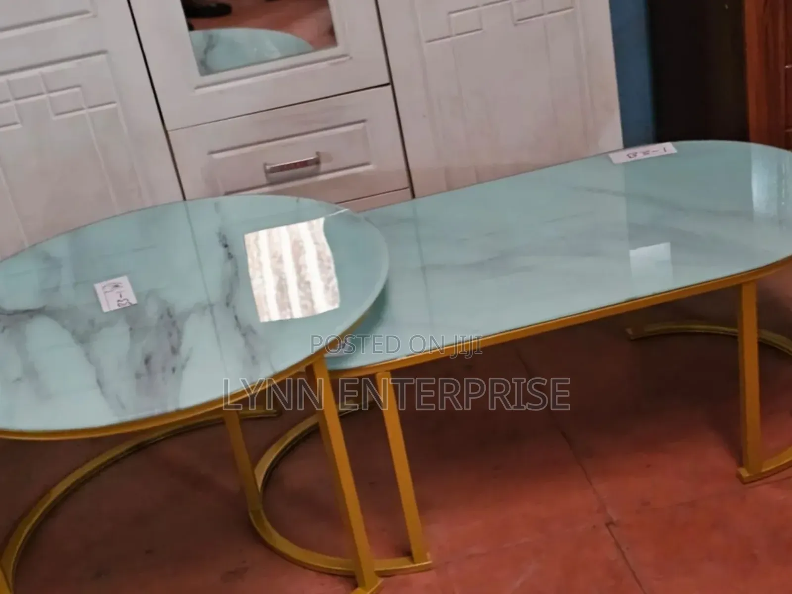 2 in 1 Marble Nesting Coffee Table (Glass Effect) White