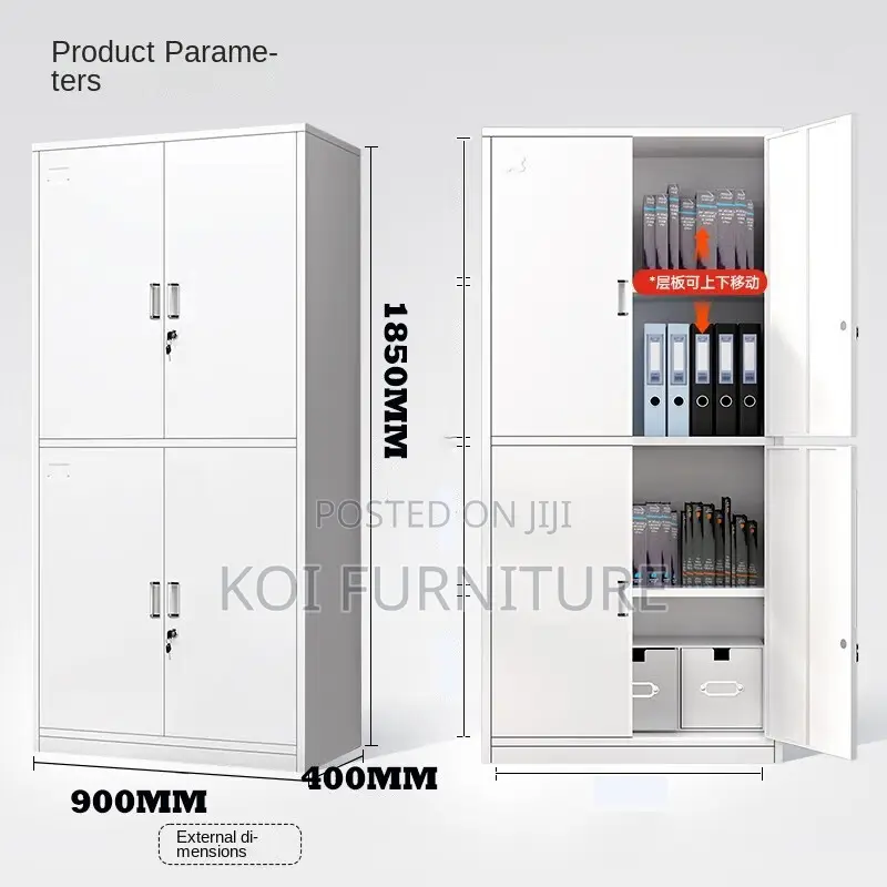 Office Cabinet:4-Locker White Steel Office Cabinet -Adjustable Shelves