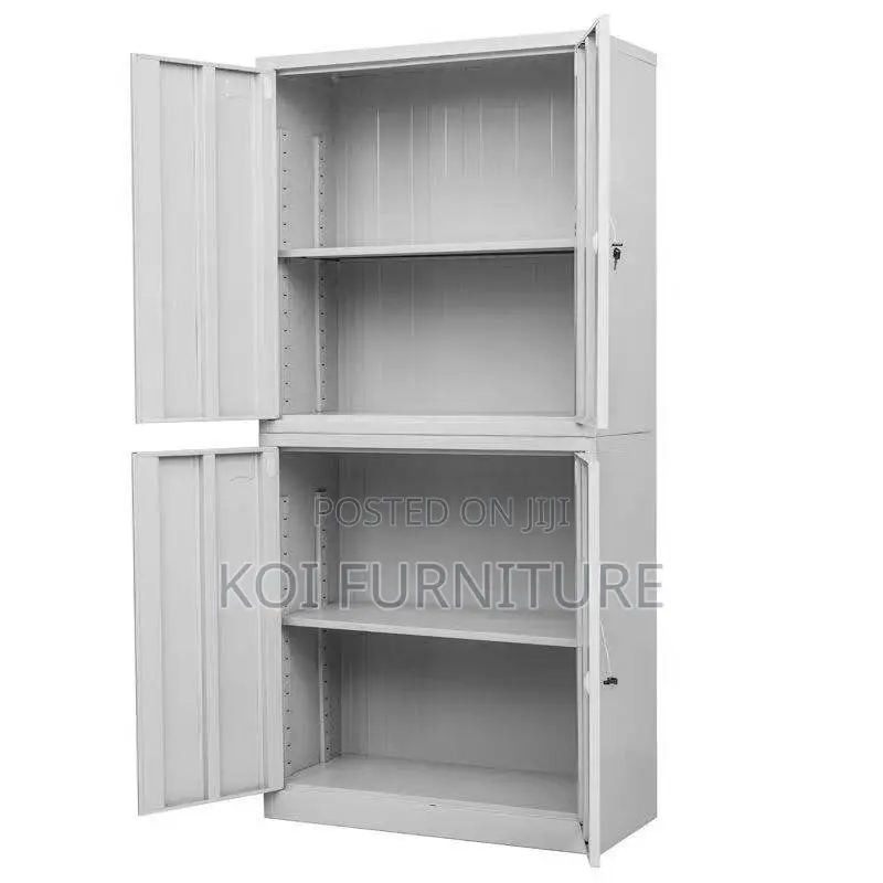 Office Cabinet:4-Locker White Steel Office Cabinet -Adjustable Shelves