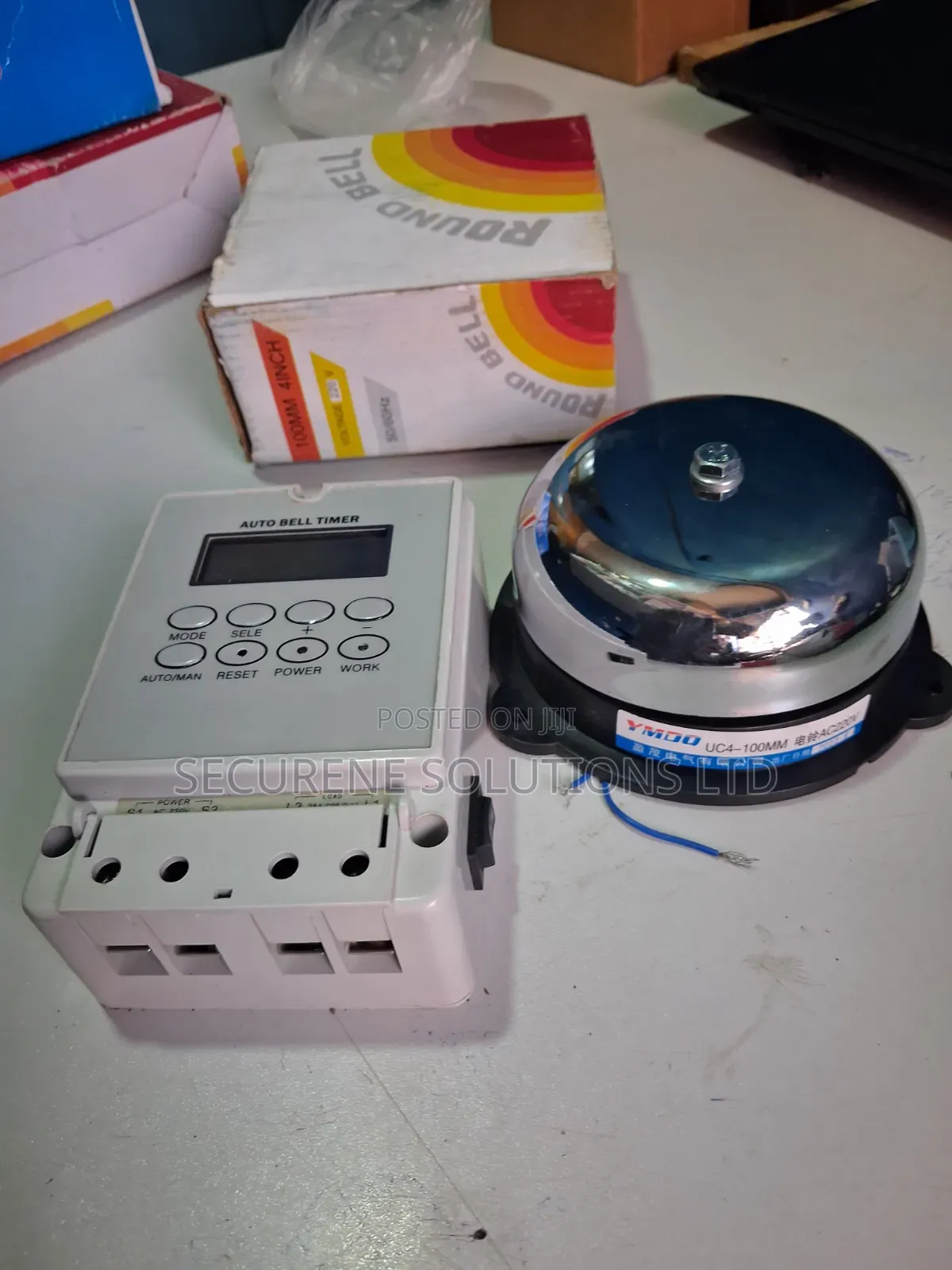 Auto Bell Timer Switch and 100mm Round Bell Silver Gong