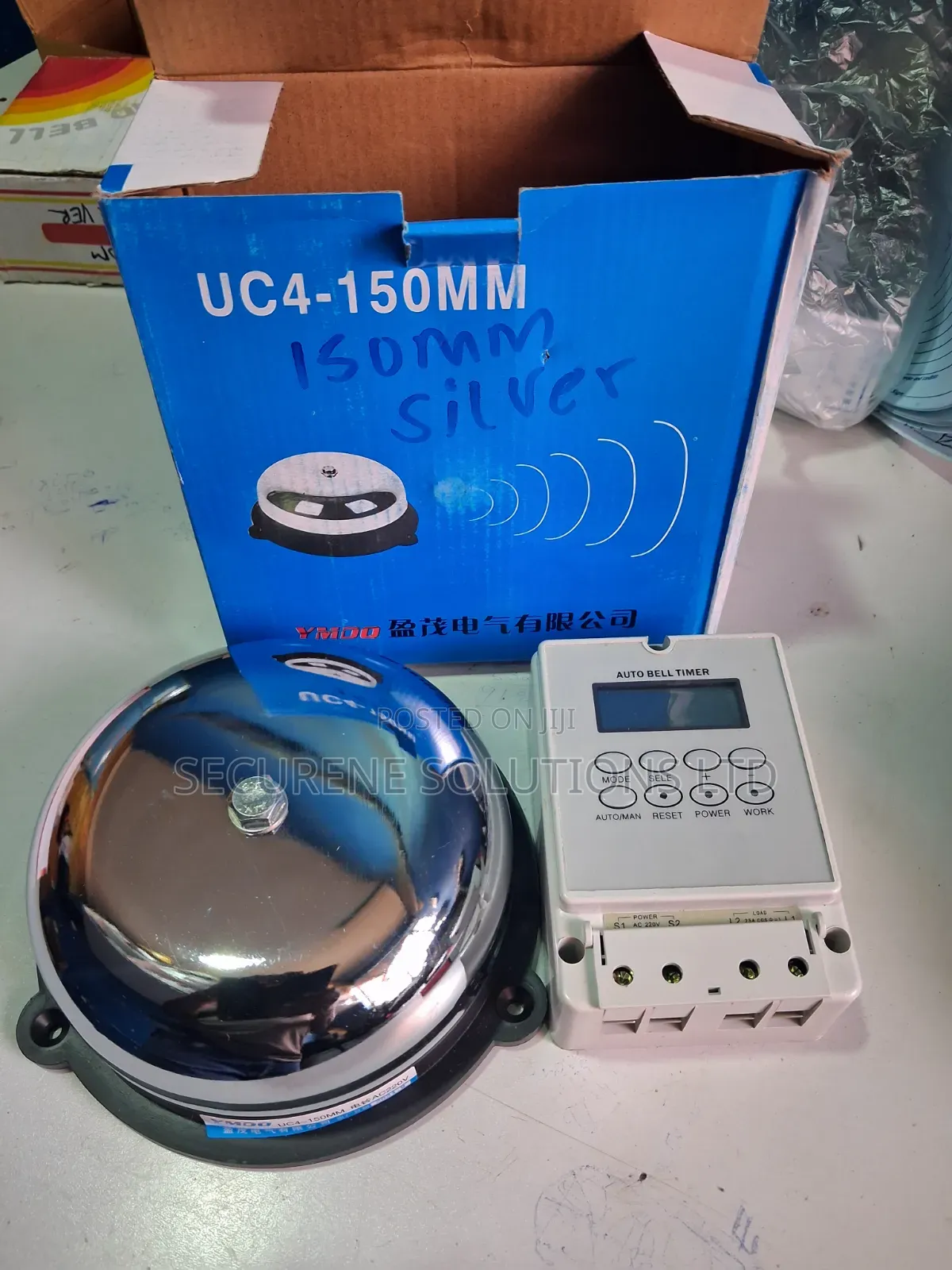 Auto Bell Timer Switch and 150mm Round Silver Bell Gong