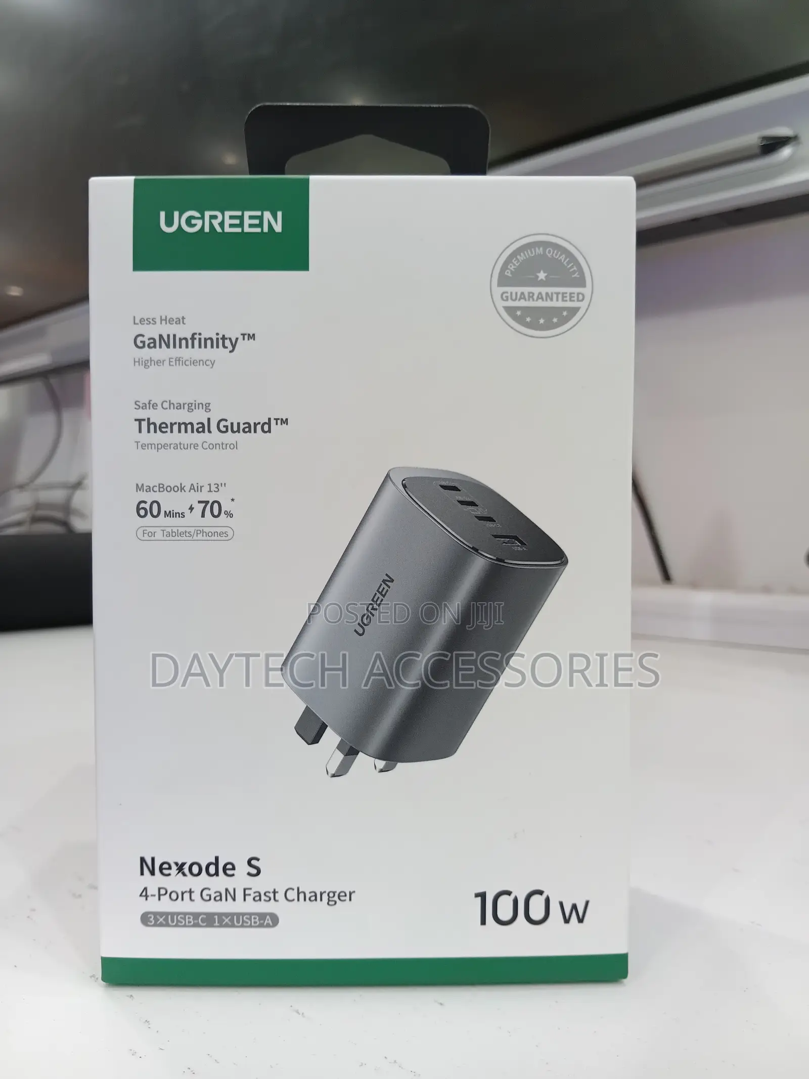 Ugreen Nexode S 100w 4-Port Gan Fast Charger in Gray With a Uk Plug.