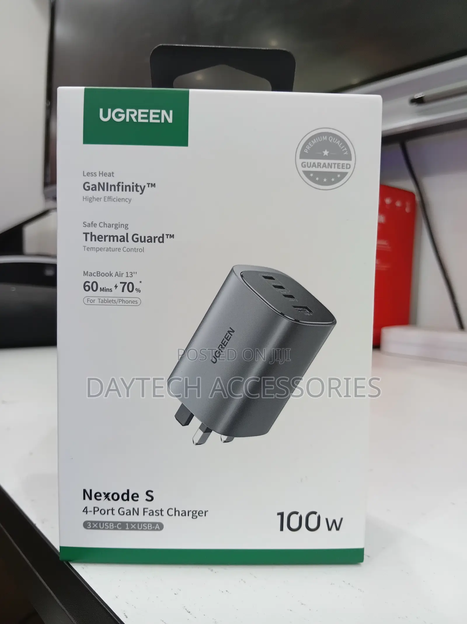 Ugreen Nexode S 100w 4-Port Gan Fast Charger in Gray With a Uk Plug.