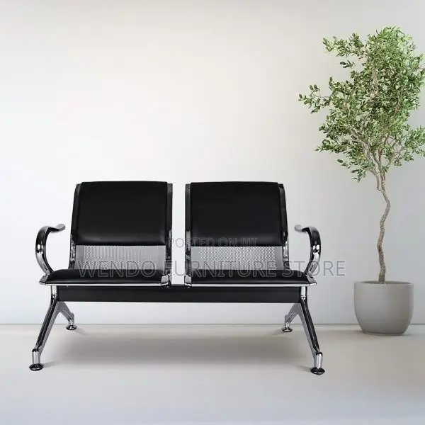 Office Bench; Leather Two Seaters Bench With Metallic Frame