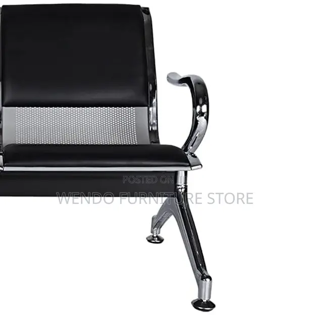 Office Bench; Leather Two Seaters Bench With Metallic Frame
