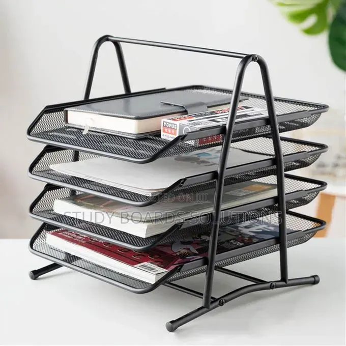 4-Tier Metal Desk Organizer - Foldable File Tray for Home Office