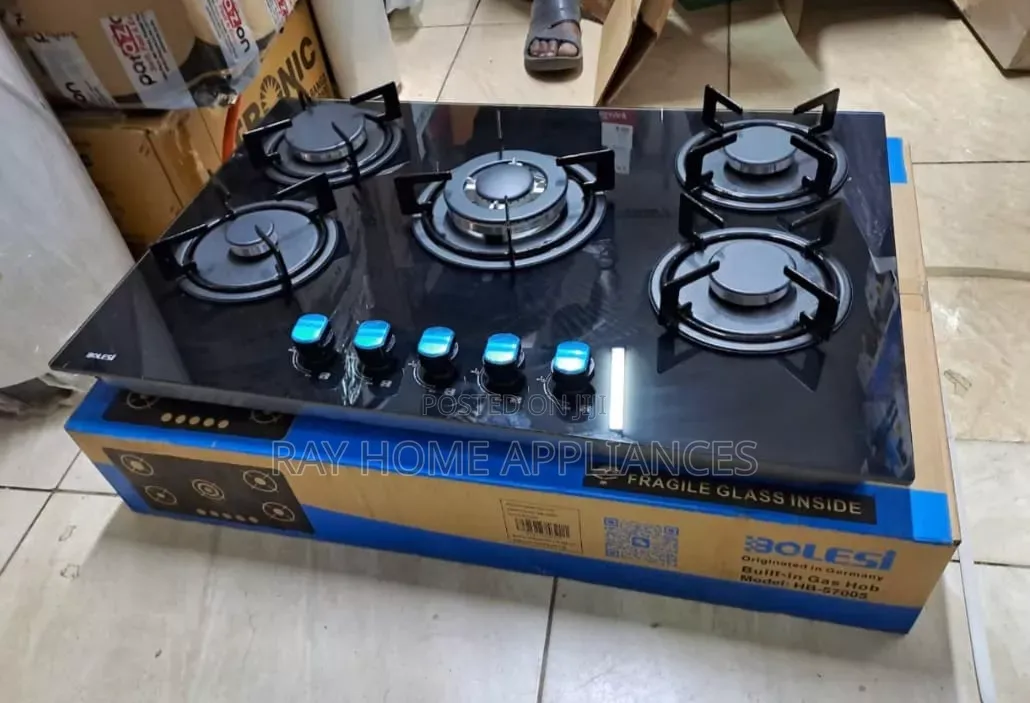 5 Burner Full Gas Tampared Glass Cooker Bolesi Inbuilt Hob