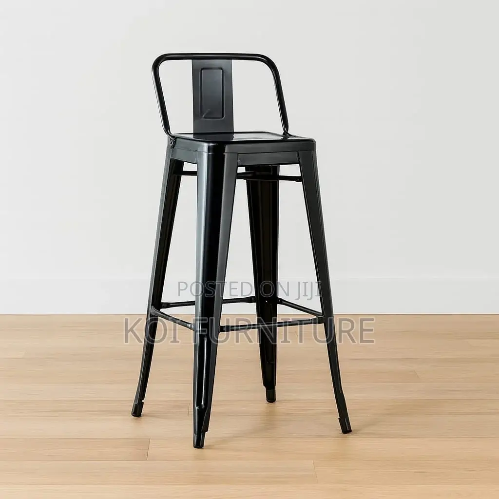 Barstool : Black Industrial-Style Metal Bar Stools