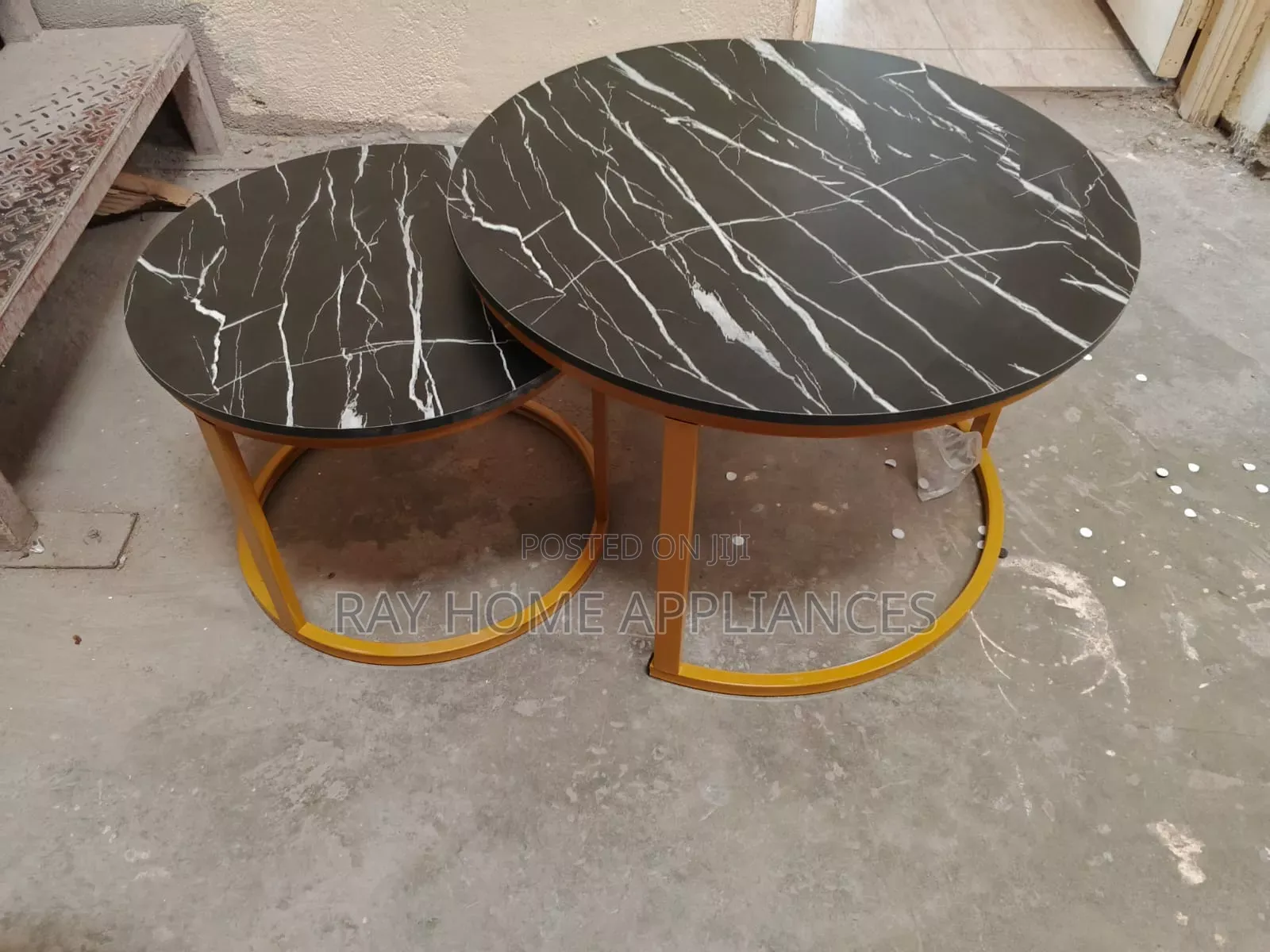 Nesting Coffee Table Marble Effect (Mdf) Grey, Wooden, Black