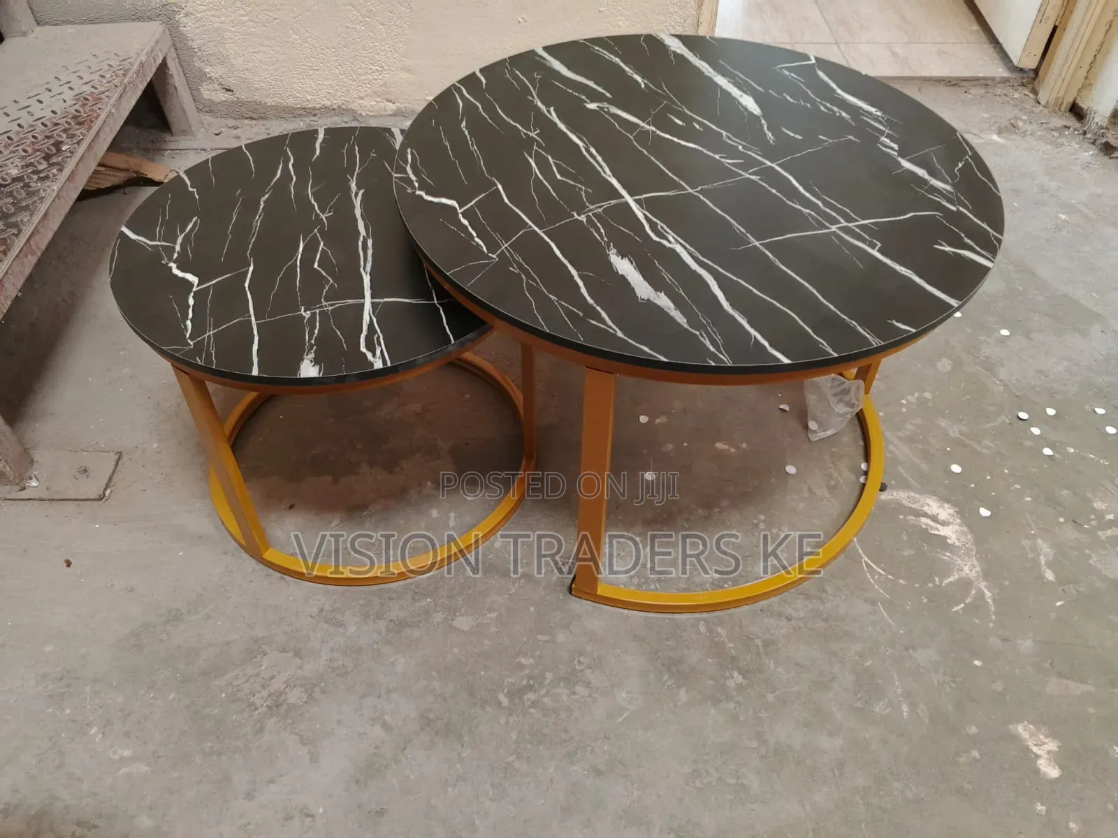 Black Nesting Coffee Table Marble Effect (Mdf)