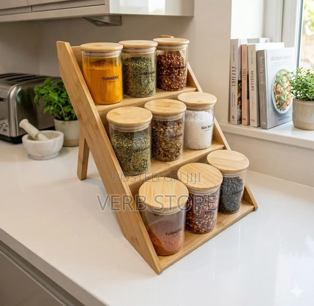 9pcs 3 Layer Airtight Glass Spice Jars With Bamboo Lids 200ml Capacity