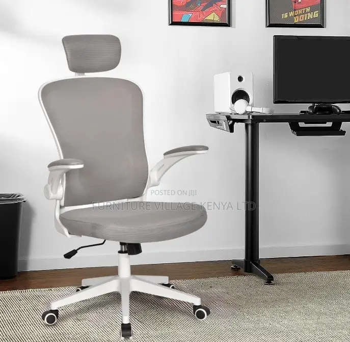 White Ergonomic Computer Headrest Desk Chair