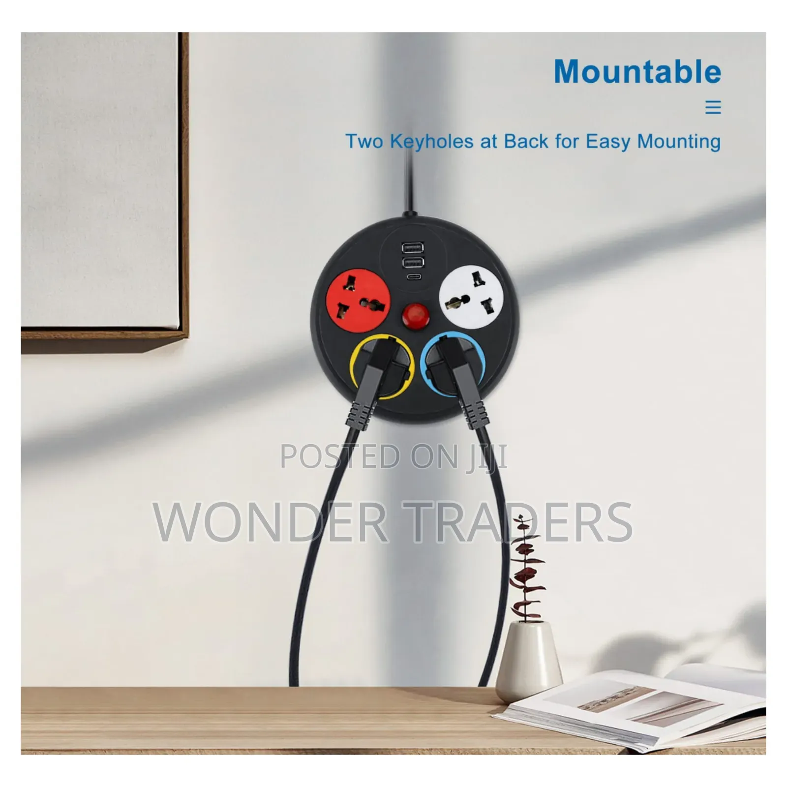 *Round Extension Cord With 4 Sockets Outlets, Featuring a Surge