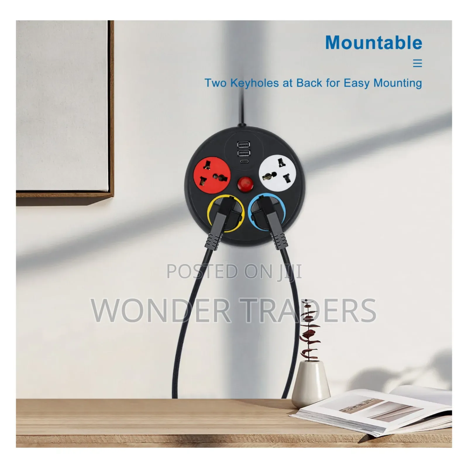 *Round Extension Cord With 4 Sockets Outlets,