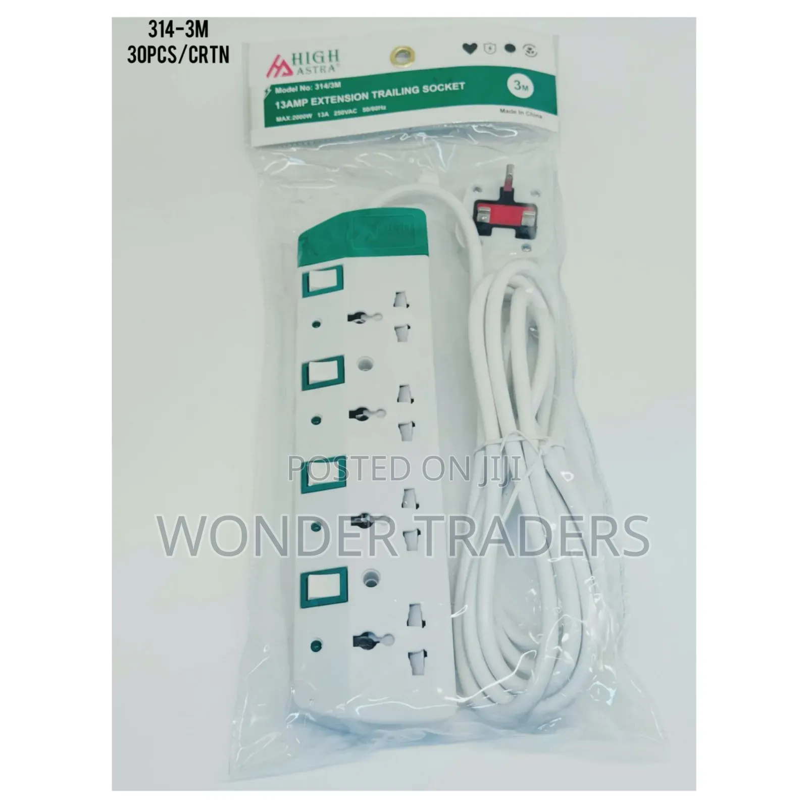 ￼ High Astra 4-Way Extension Socket 5m Cable, 2000w, Heat Resistant