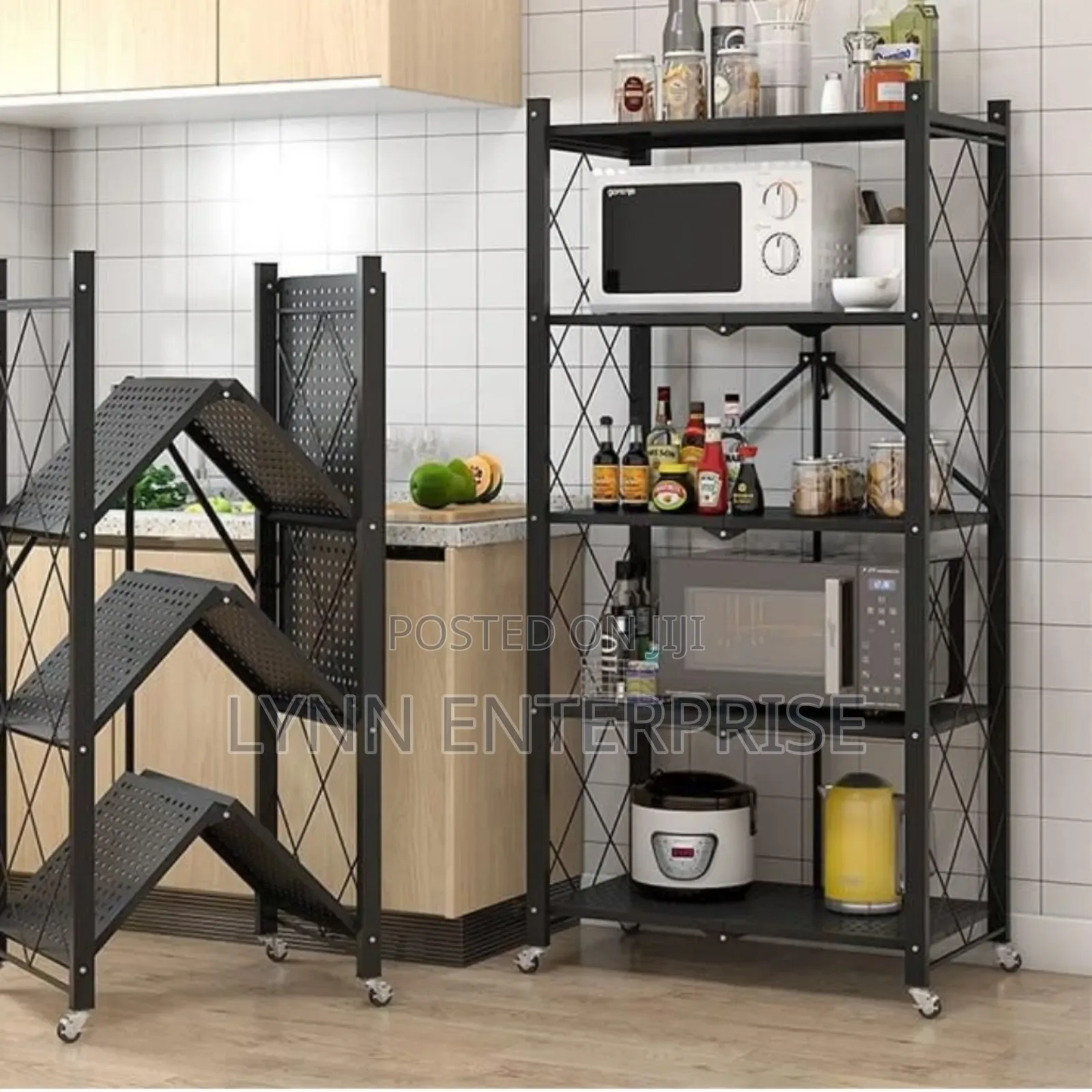 5 Tier Big Size Foldable Kitchen Rack With Wheels .