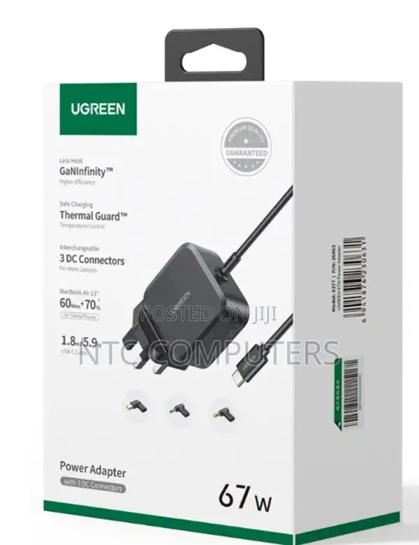 Ugreen Usb-C 67w Pd Gan Tech Power Adapter Uk+3 Dc Connectors - X377
