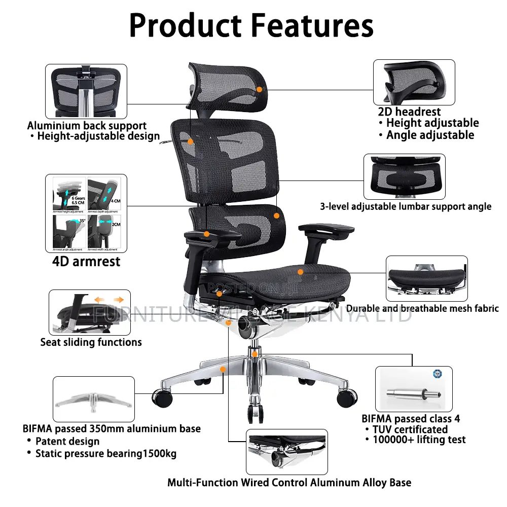 Ergonomic Full Mesh Armchair With Footrest