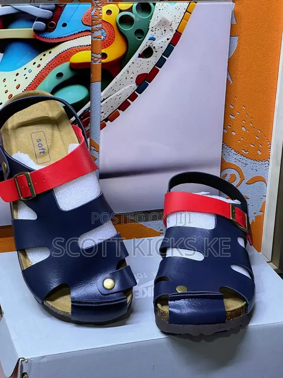 Buckle Cork Sandals Leather “Blue”