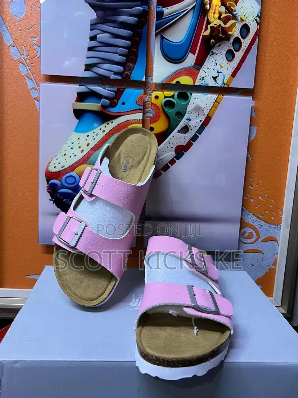 Buckle Leather Cork Sandals “Pink”