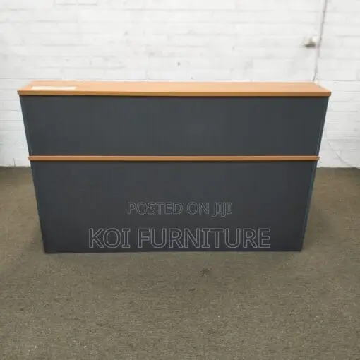 Office Desk : 2.4m Cherry Reception Desk With a Dark Grey Panel