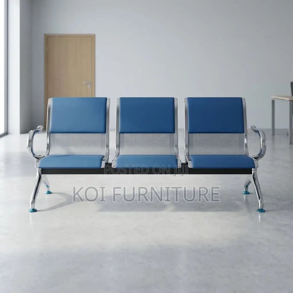 Office Chair : Blue 3-Seater Linked Waiting Chair