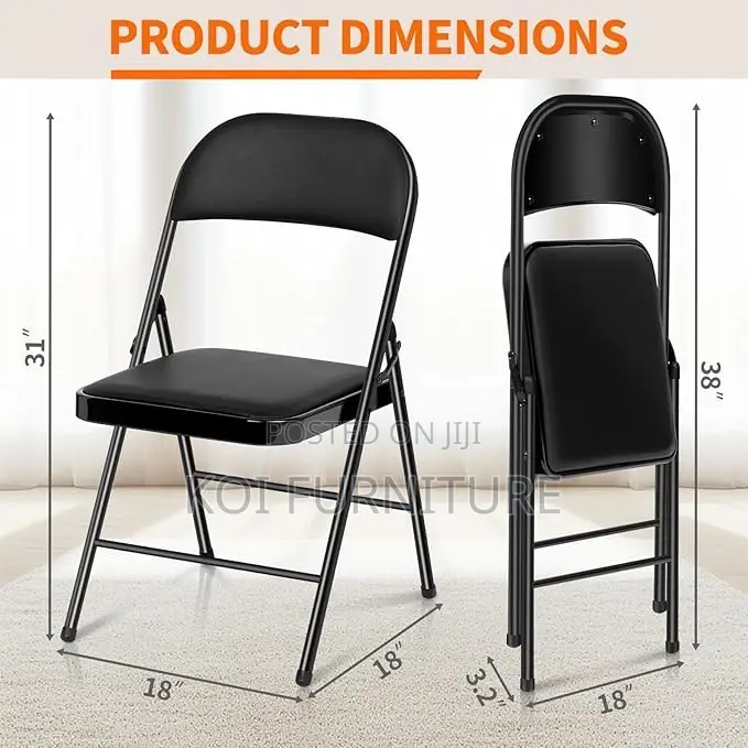 Office Chair : Black Padded Metal Folding Chair